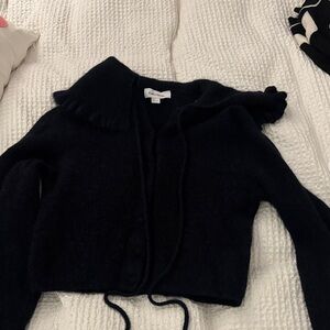 Chic Black Cardigan with Ruffled Collar